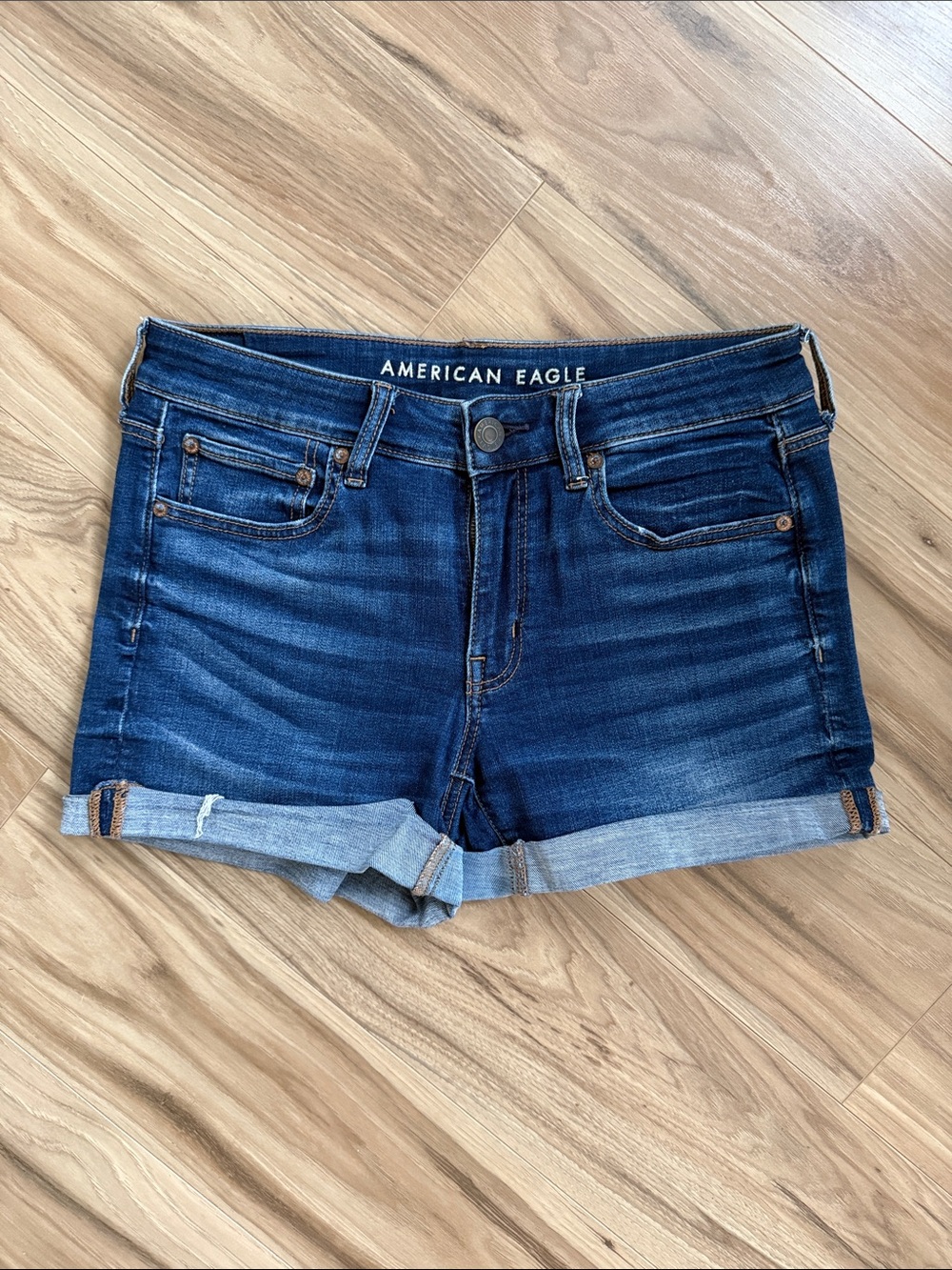 American Eagle Outfitters Dark Blue Rolled-Hem Denim Shorts